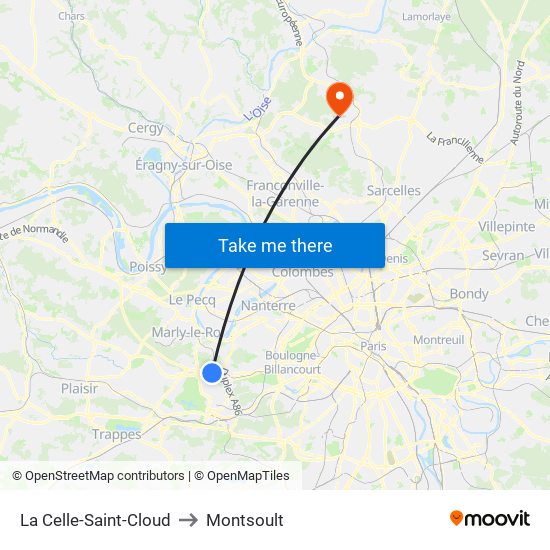 La Celle-Saint-Cloud to Montsoult map