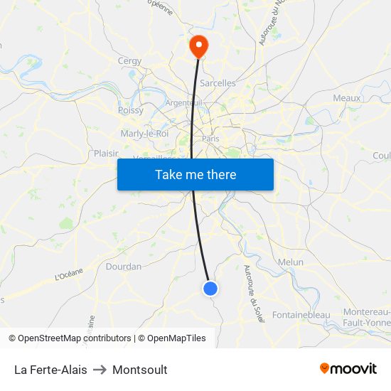 La Ferte-Alais to Montsoult map