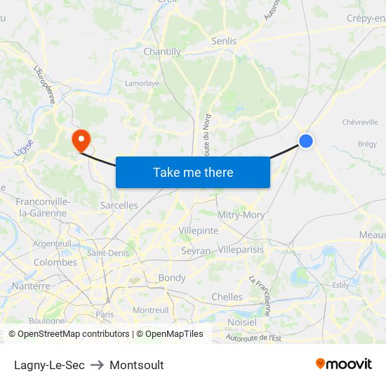 Lagny-Le-Sec to Montsoult map