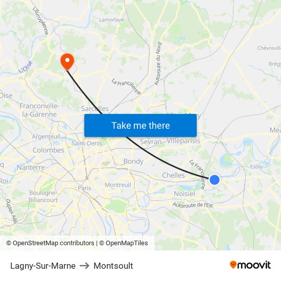Lagny-Sur-Marne to Montsoult map