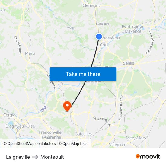 Laigneville to Montsoult map