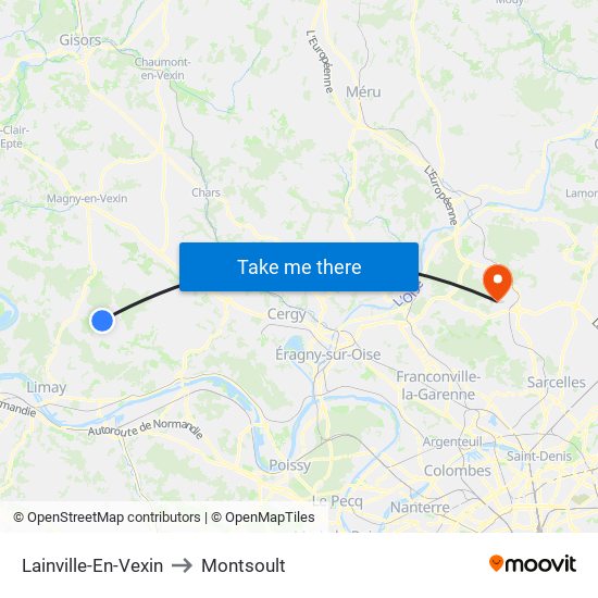 Lainville-En-Vexin to Montsoult map