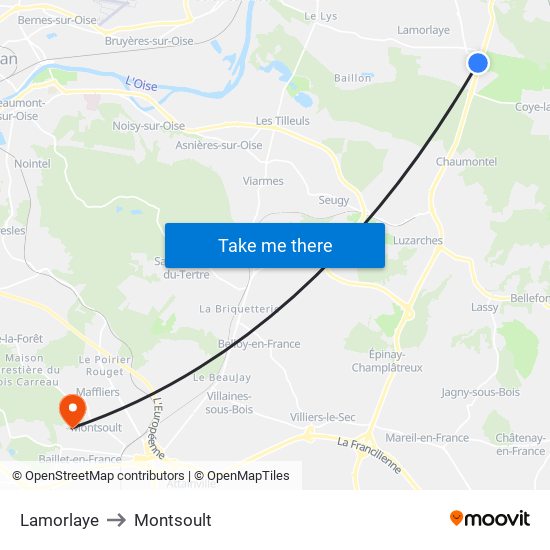 Lamorlaye to Montsoult map