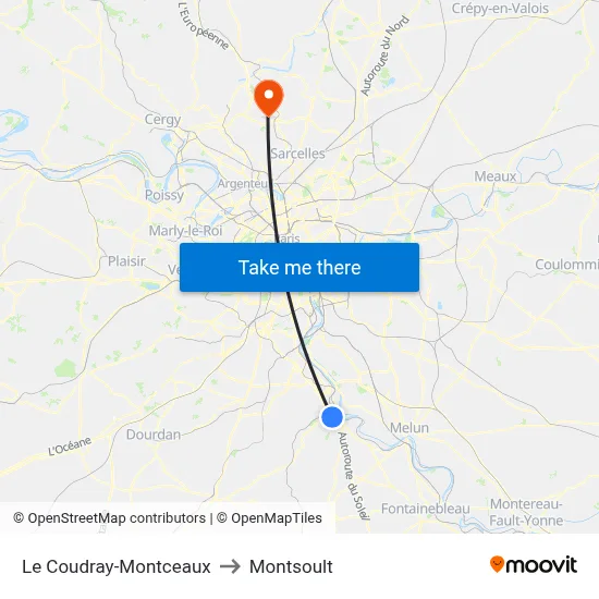 Le Coudray-Montceaux to Montsoult map