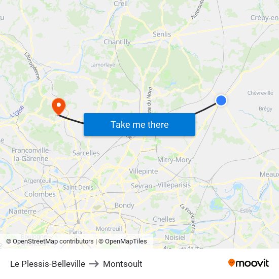 Le Plessis-Belleville to Montsoult map