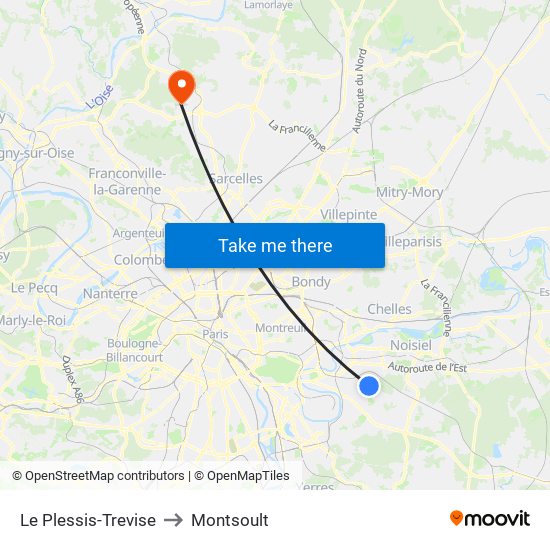 Le Plessis-Trevise to Montsoult map