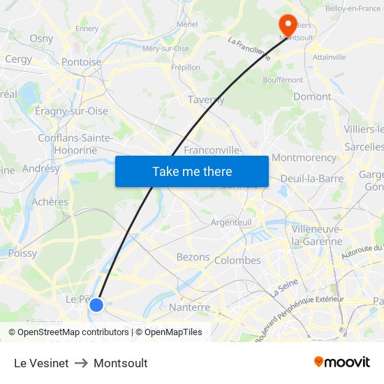 Le Vesinet to Montsoult map