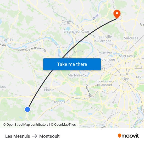 Les Mesnuls to Montsoult map