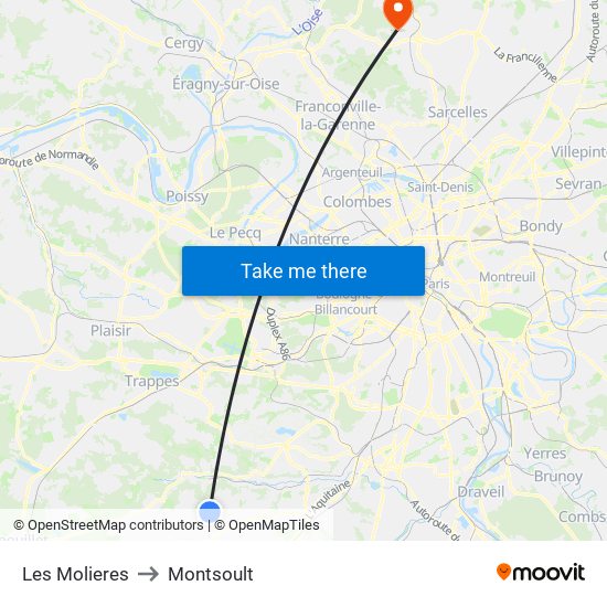 Les Molieres to Montsoult map