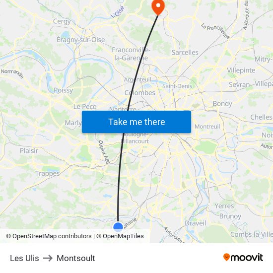 Les Ulis to Montsoult map