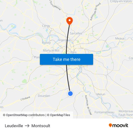Leudeville to Montsoult map