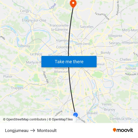 Longjumeau to Montsoult map