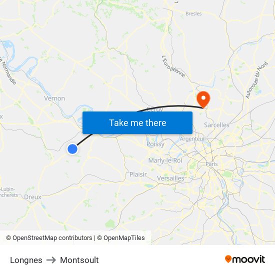 Longnes to Montsoult map