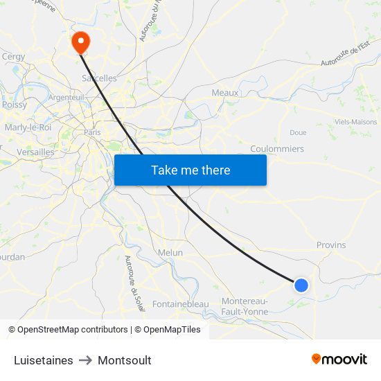 Luisetaines to Montsoult map