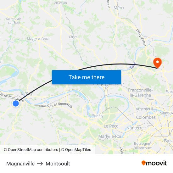 Magnanville to Montsoult map