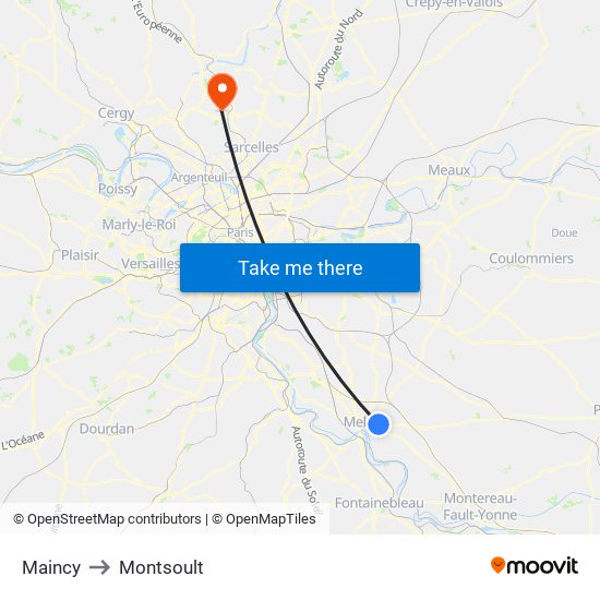 Maincy to Montsoult map