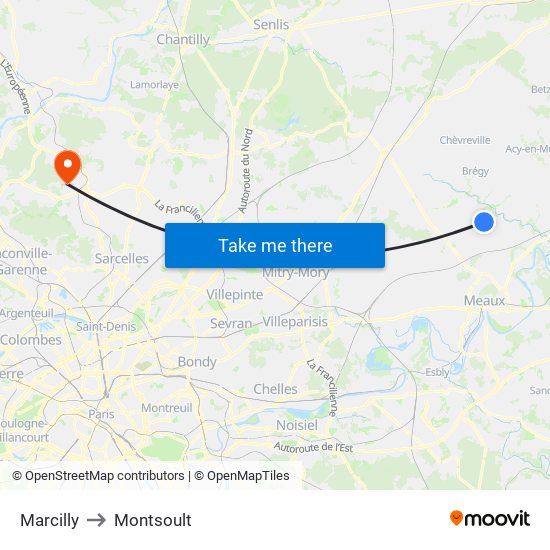 Marcilly to Montsoult map
