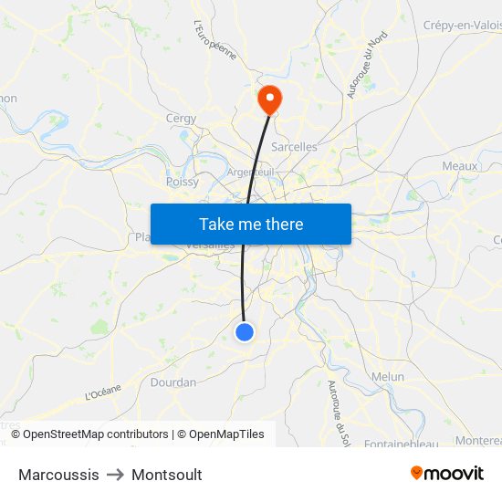 Marcoussis to Montsoult map