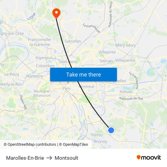 Marolles-En-Brie to Montsoult map