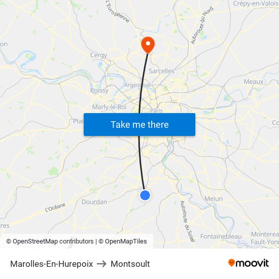 Marolles-En-Hurepoix to Montsoult map