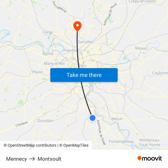 Mennecy to Montsoult map