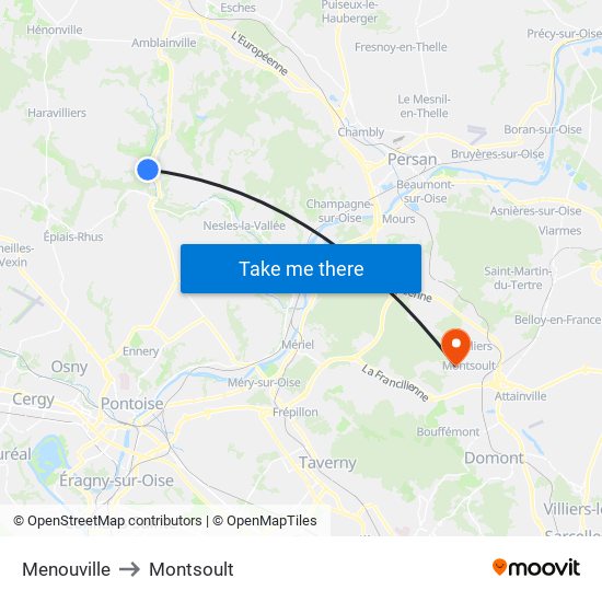 Menouville to Montsoult map