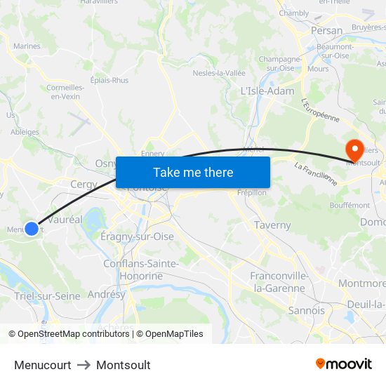Menucourt to Montsoult map