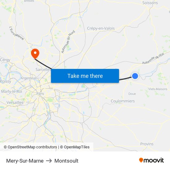 Mery-Sur-Marne to Montsoult map