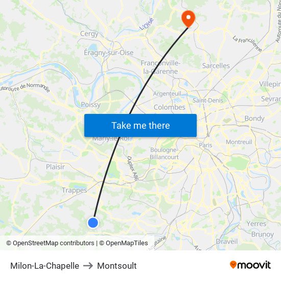 Milon-La-Chapelle to Montsoult map