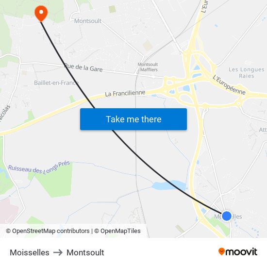 Moisselles to Montsoult map