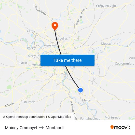 Moissy-Cramayel to Montsoult map