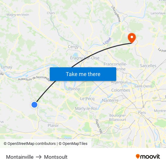 Montainville to Montsoult map