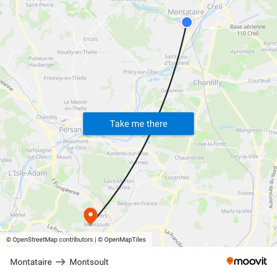 Montataire to Montsoult map