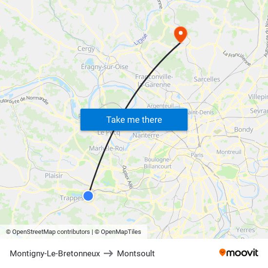 Montigny-Le-Bretonneux to Montsoult map