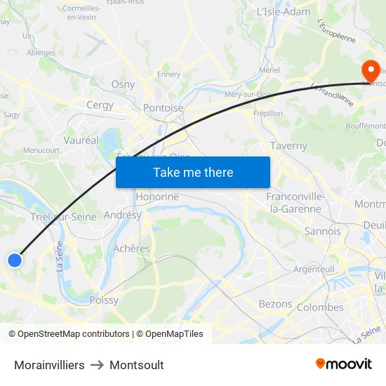 Morainvilliers to Montsoult map