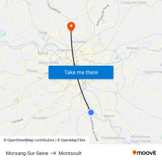 Morsang-Sur-Seine to Montsoult map