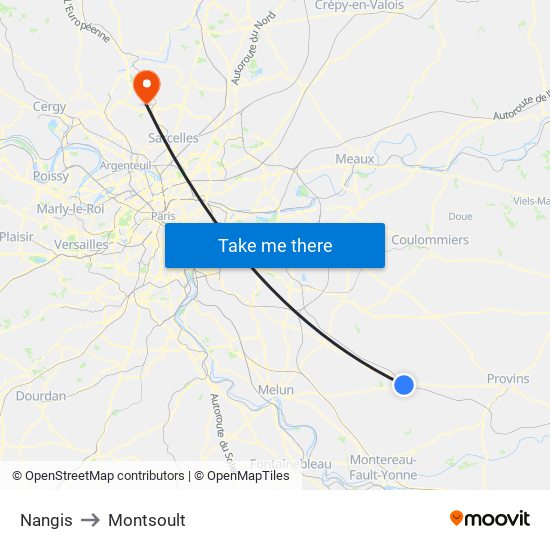 Nangis to Montsoult map