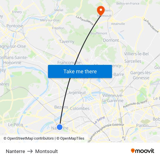 Nanterre to Montsoult map