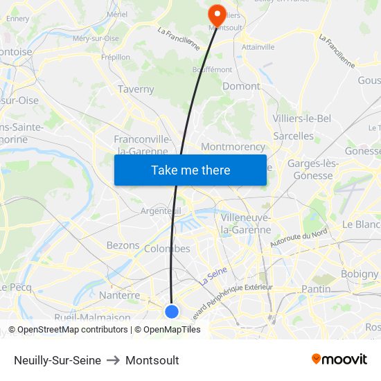 Neuilly-Sur-Seine to Montsoult map