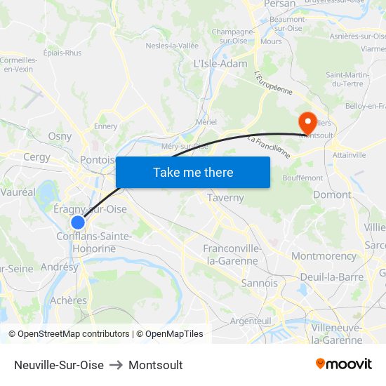 Neuville-Sur-Oise to Montsoult map