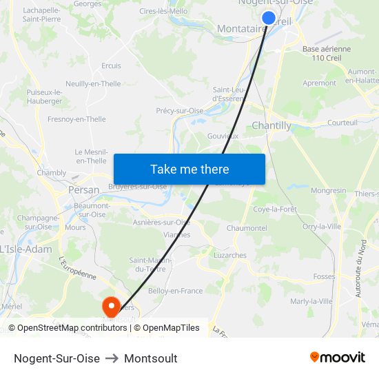 Nogent-Sur-Oise to Montsoult map