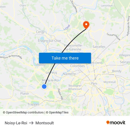 Noisy-Le-Roi to Montsoult map