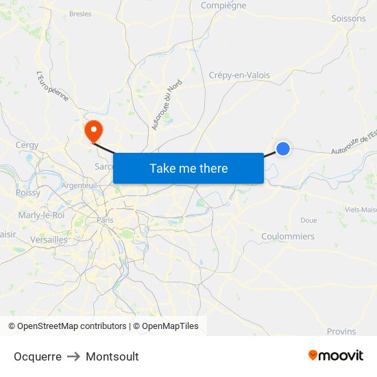 Ocquerre to Montsoult map