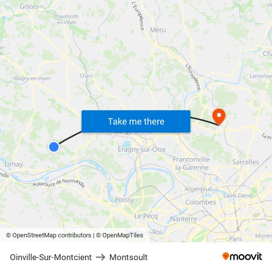 Oinville-Sur-Montcient to Montsoult map