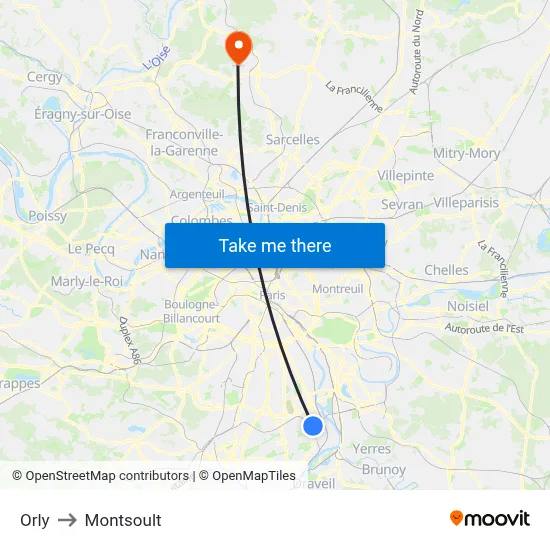 Orly to Montsoult map