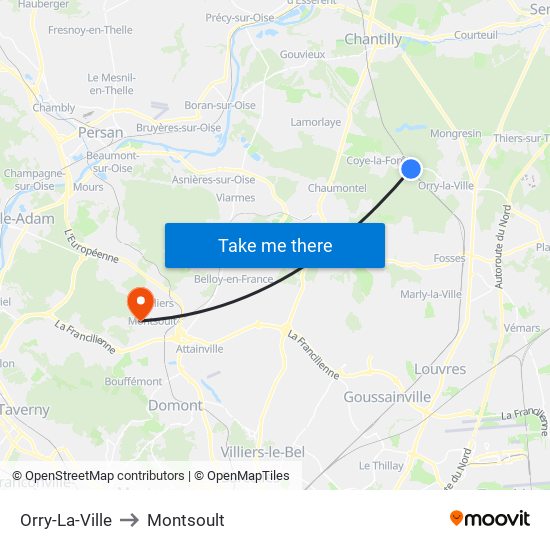 Orry-La-Ville to Montsoult map