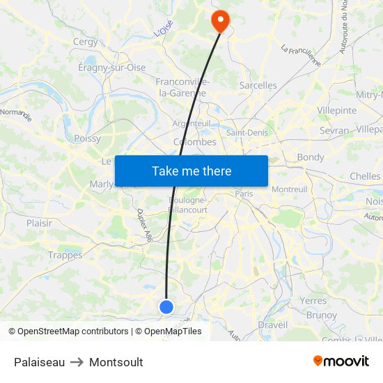 Palaiseau to Montsoult map