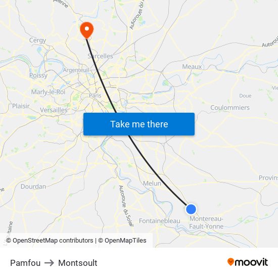 Pamfou to Montsoult map