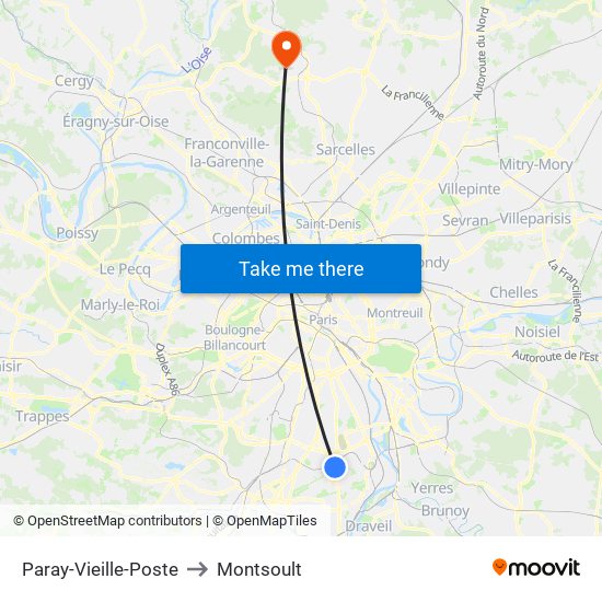 Paray-Vieille-Poste to Montsoult map