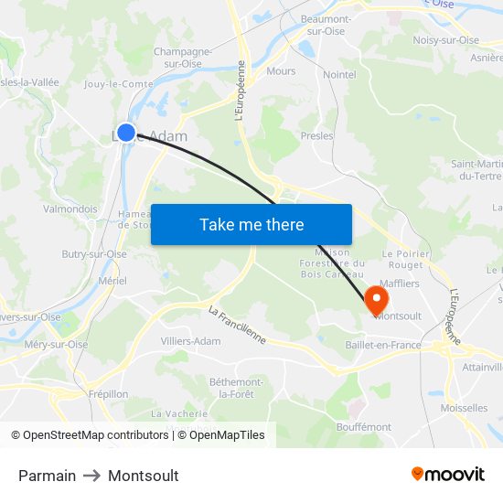Parmain to Montsoult map